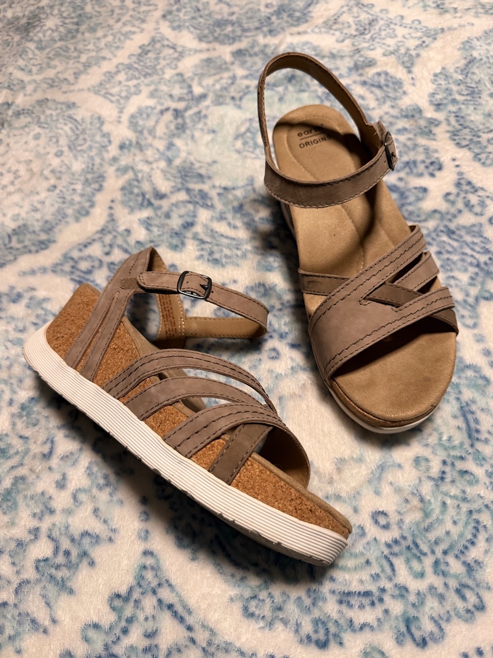Earth Origins Taupe Strappy Cork Wedge Sandals